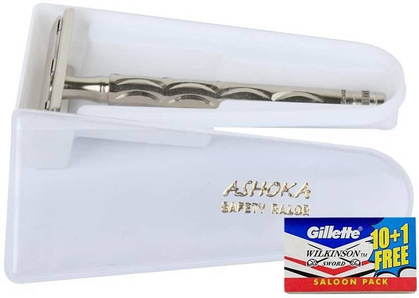 ASHOKA Double Edge Brass Safety Razor with 10 Stainless Steel Blades-A310, Men & Women