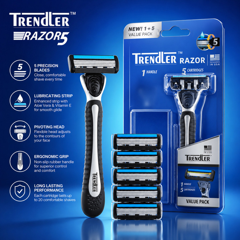 TRENDLER 5Blade + 5Catridge Razor Comfort Shave Value Pack, Men