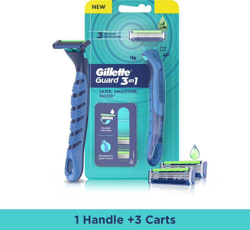 Gillette Guard 3in1 Shaving Razor Blade- 1 Handle+3 Cartridges
