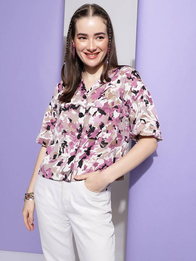 Bollyqueen Casual Regular Sleeves Printed Women Pink Top