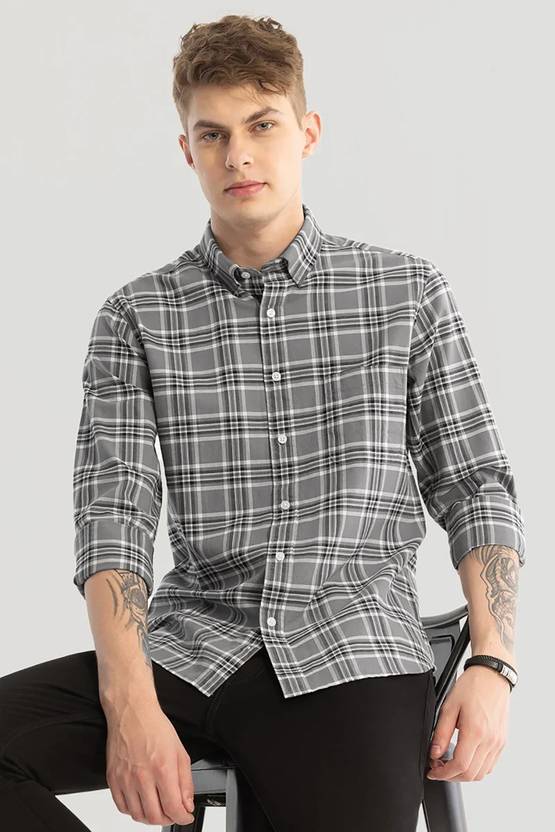 OTUS Men Slim Fit Checkered Spread Collar Casual Shirt