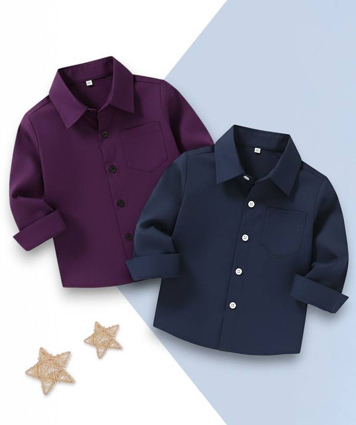 KIDGARB Boys Solid Casual Purple, Dark Blue Shirt