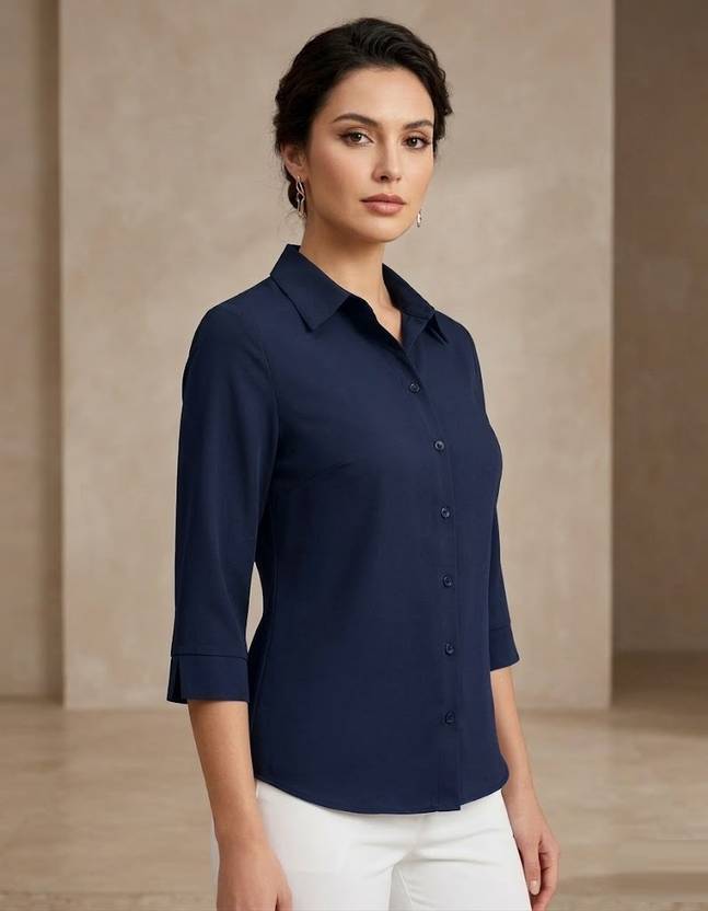 Novotny Women Solid Formal Dark Blue Shirt