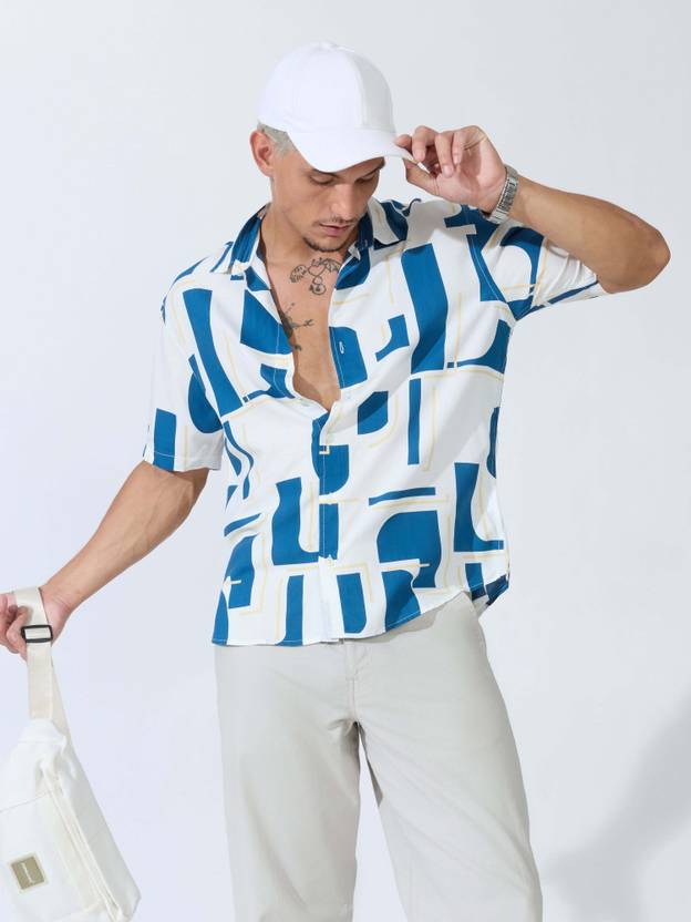 ESPANSHE Men Printed Casual Blue Shirt