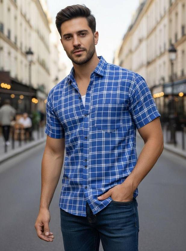 Shozaai Collection Men Regular Fit Checkered Spread Collar Casual Shirt