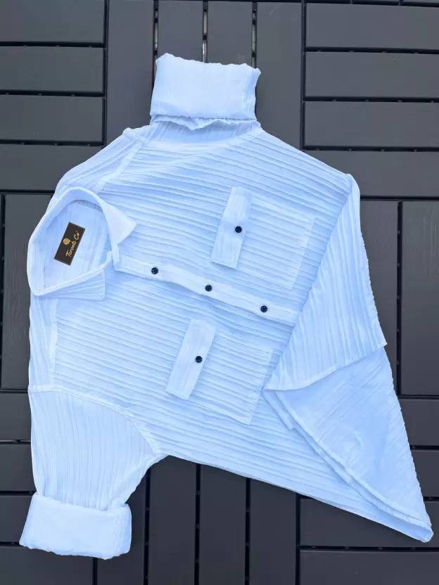 TorontoCN Men Self Design Casual White Shirt