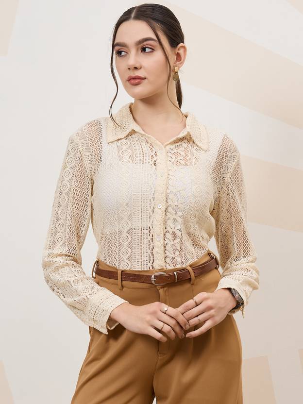 Shally Bhasin By Athena Women Regular Fit Self Design Button Down Collar Casual Shirt