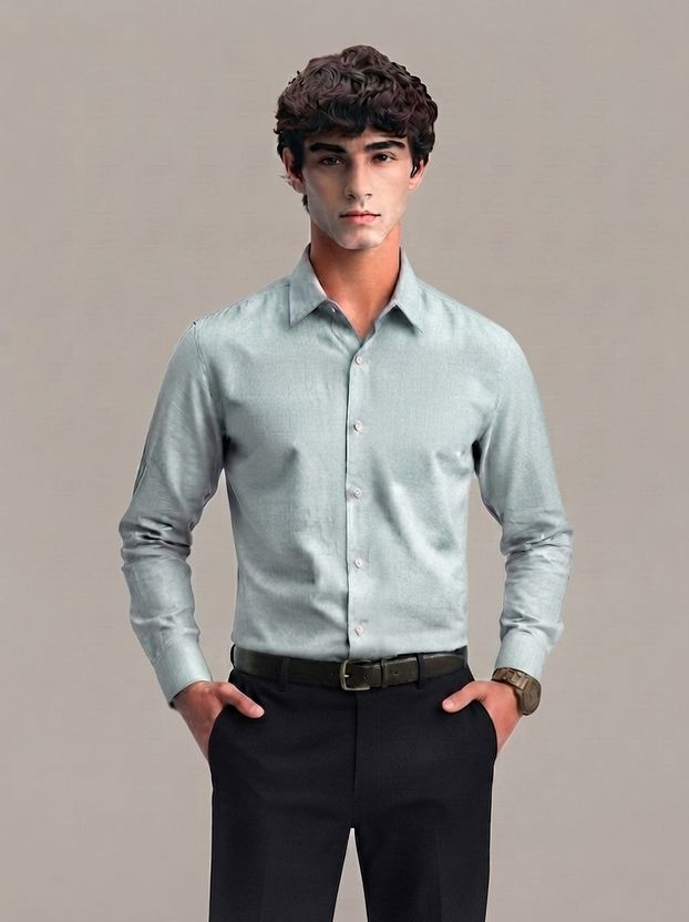 INDICLUB Men Regular Fit Solid Spread Collar Shirt - Image 6