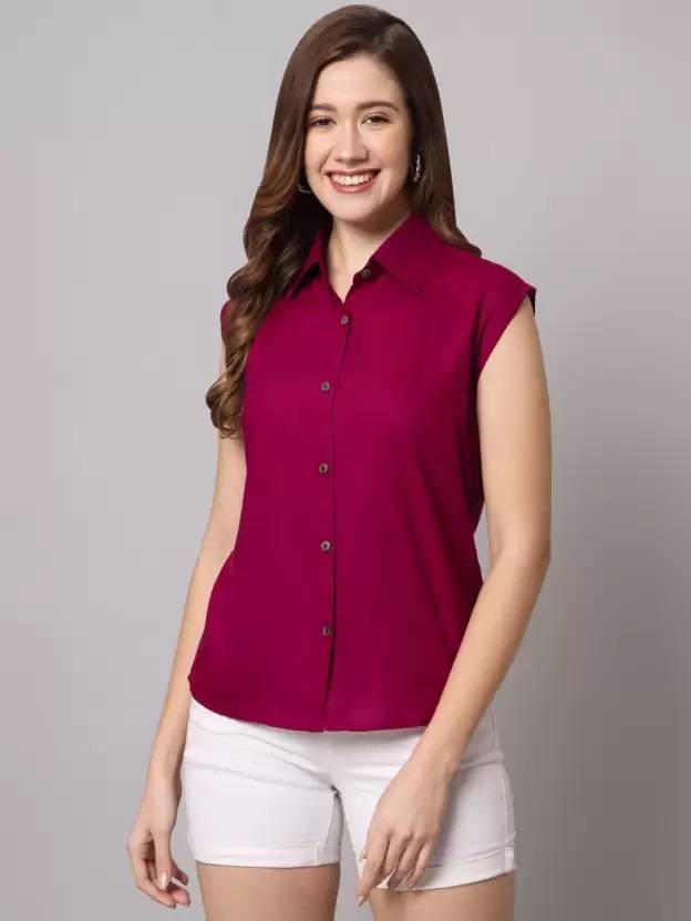 RIJHARI Women Regular Fit Solid Spread Collar Casual Shirt