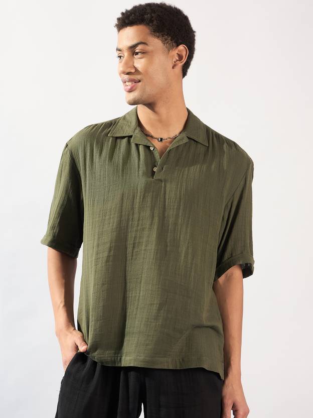 DENNISON Men Oversized Fit Solid Lapel Collar Casual Shirt