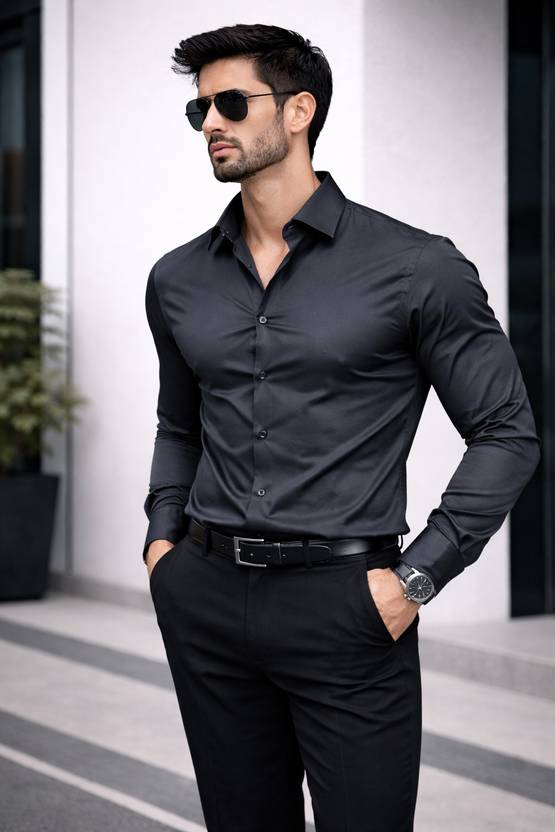 3DTRENDS Men Solid Formal Grey Shirt