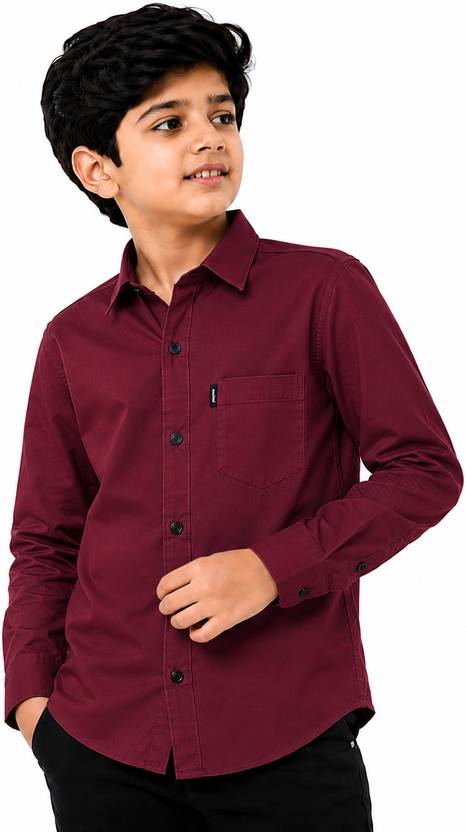 boldcloth Boys Regular Fit Solid Spread Collar Casual Shirt