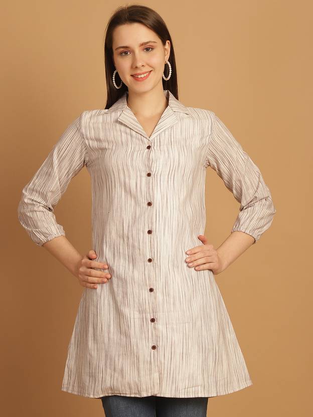 Aarsha Women Self Design Casual Beige Shirt