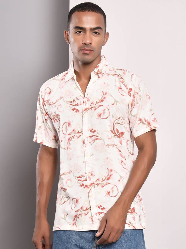 TANDUL Men Printed Casual White, Maroon, Pink Shirt