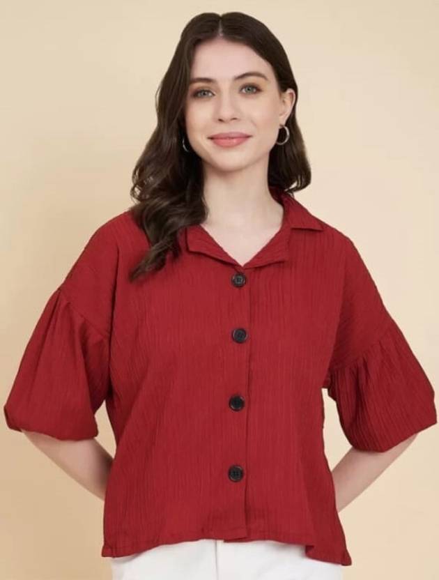 BONDEYE FASHION Women Oversized Fit Self Design Lapel Collar Casual Shirt