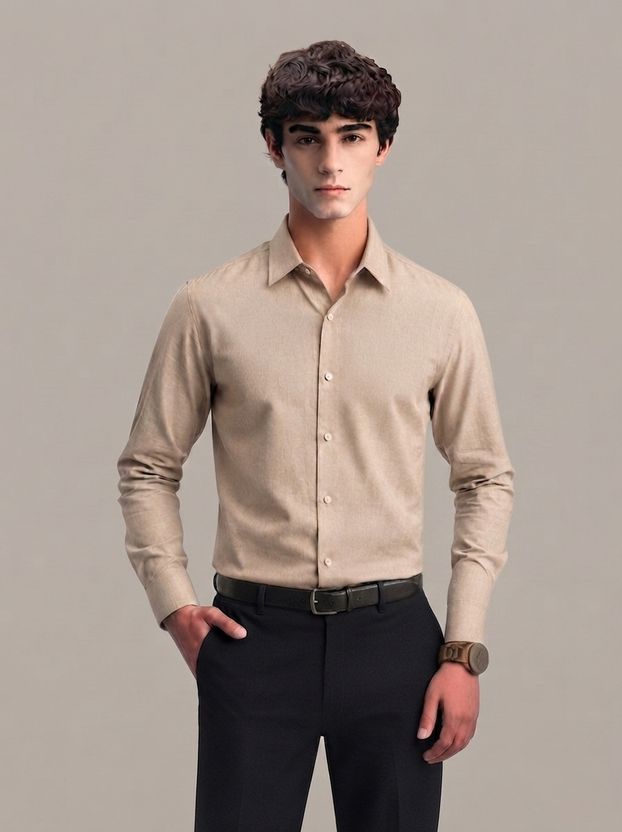 INDICLUB Men Regular Fit Solid Spread Collar Shirt - Image 4