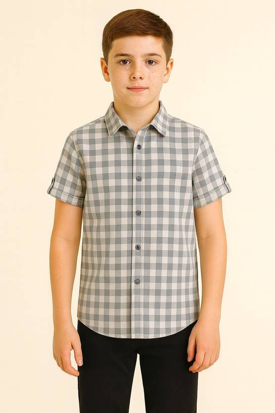 INDOSTREND Boys Comfort Fit Checkered Casual Shirt
