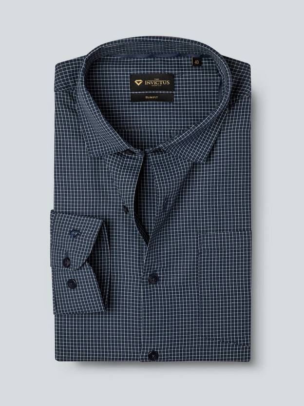 INVICTUS Men Checkered Casual Dark Blue, White Shirt