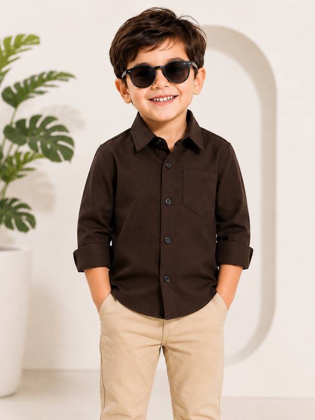 Labhkala Boys Regular Fit Solid Spread Collar Casual Shirt