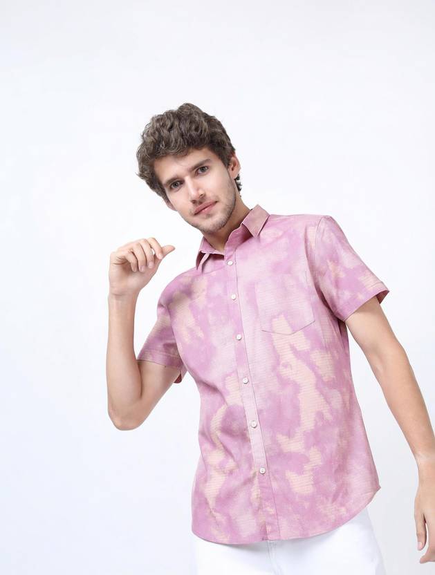 HIGHLANDER Men Slim Fit Printed Cut Away Collar Casual Shirt