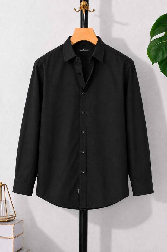 JCOSTA Men Solid Casual Black Shirt
