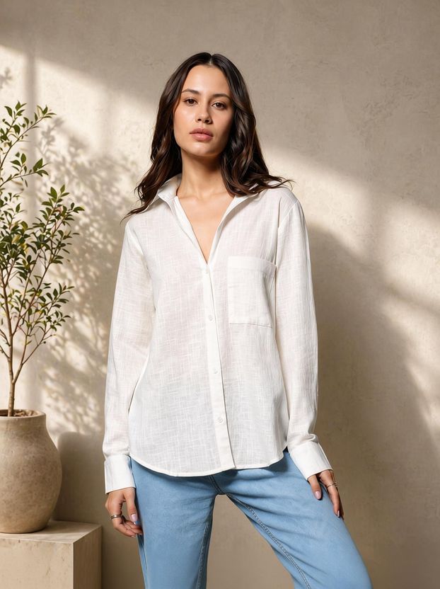 METRONAUT Women Boxy Fit Solid Spread Collar Casual Shirt - Image 8