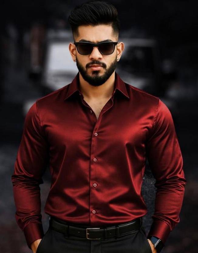 TIEXA Men Solid Party Maroon Shirt