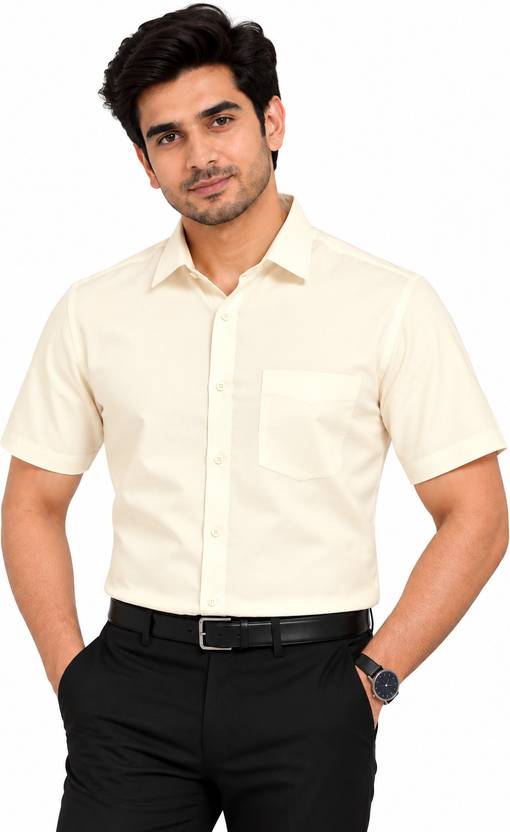 AntlersGuild Men Solid Casual Beige Shirt