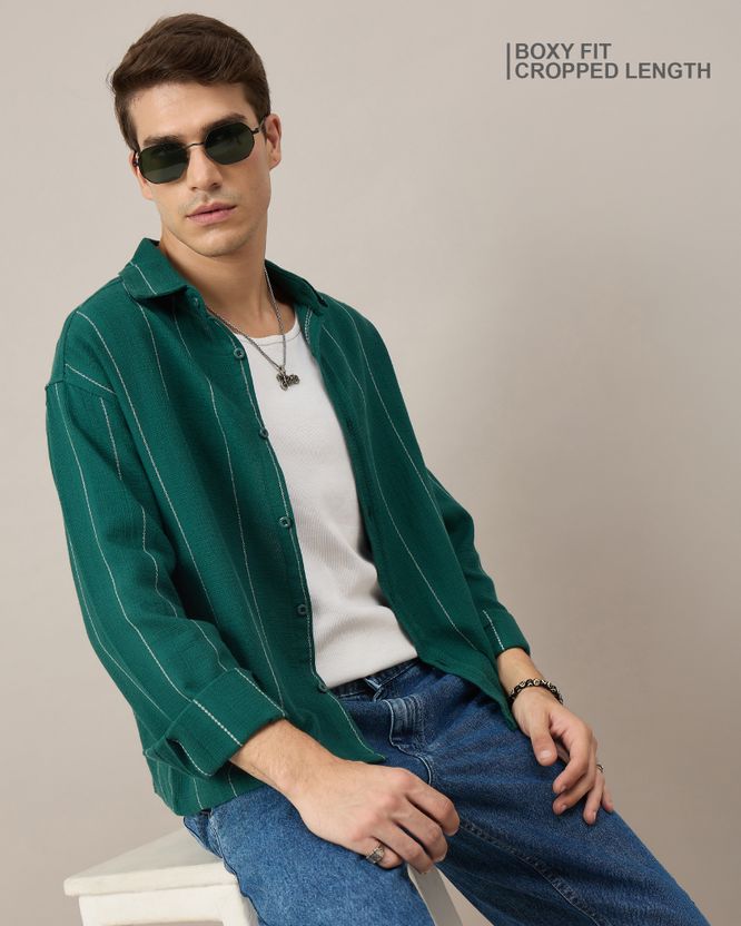 Chimpaaanzee Men Boxy Fit Striped Shirt - Image 6