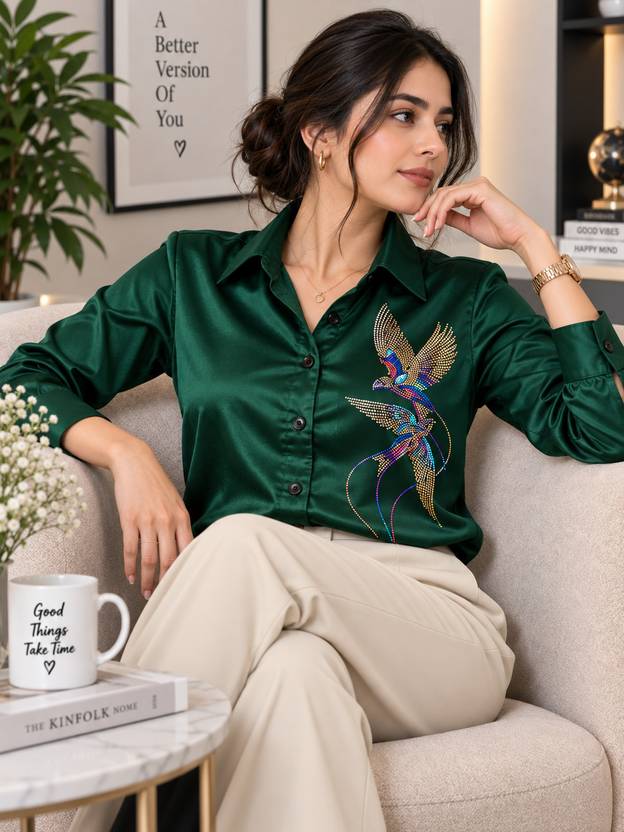 DHANLAXMI ENTERPRISE Women Relaxed Fit Self Design Spread Collar Casual Shirt