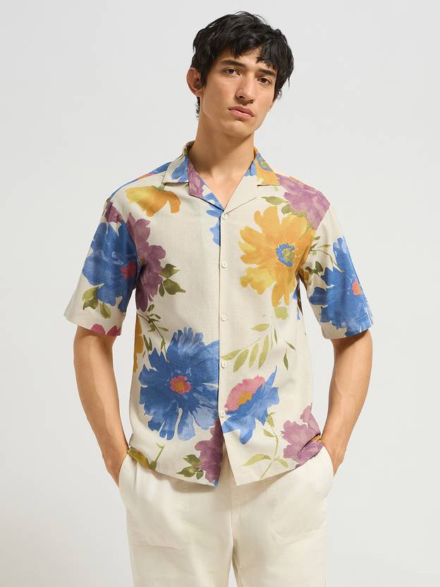 MISCHIEF Monkey Men Regular Fit Floral Print Lapel Collar Casual Shirt