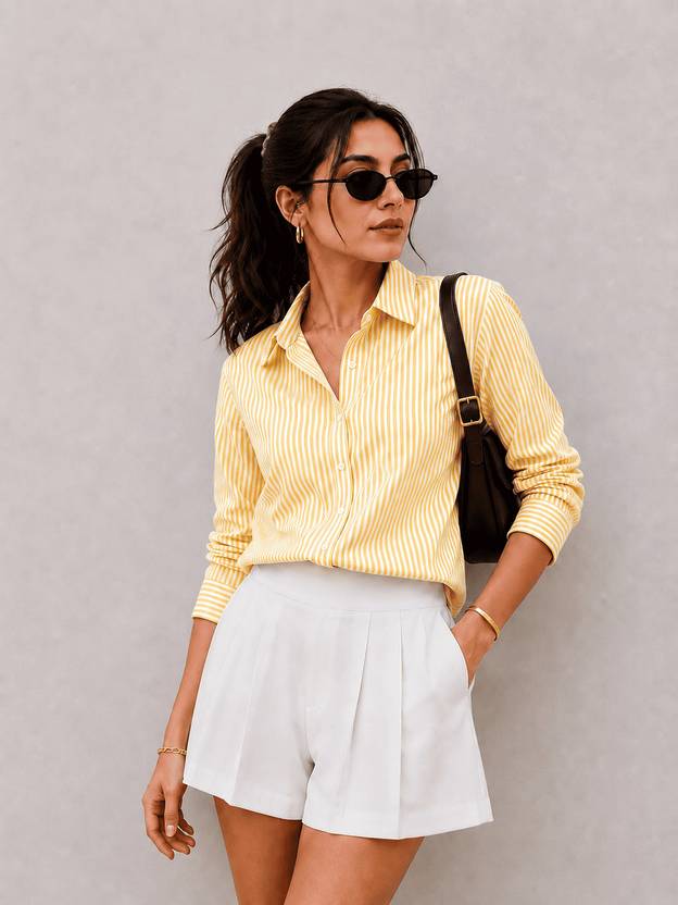 Dhanlaxmi Creation Women Striped Formal Yellow Shirt