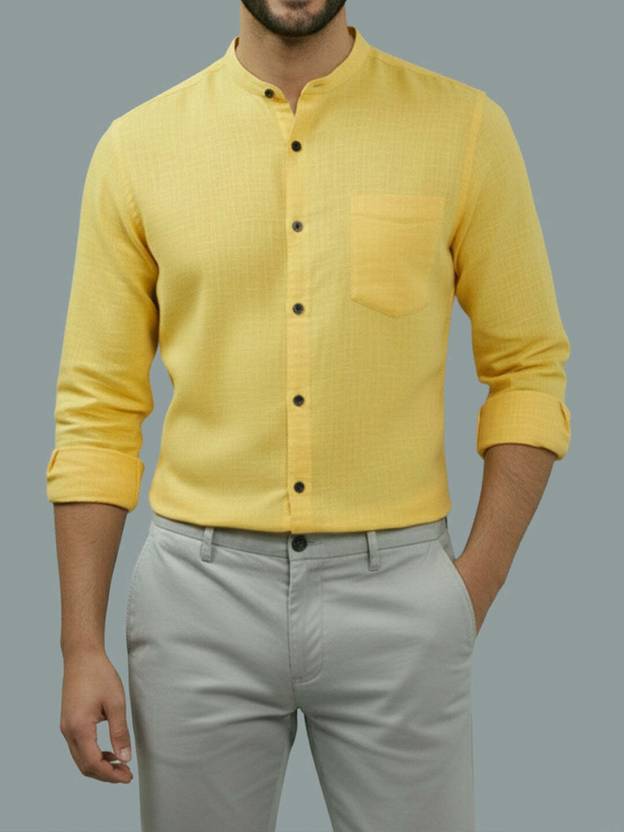 Vida Loca Men Slim Fit Solid Mandarin Collar Casual Shirt