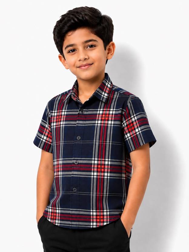 Labhkala Boys Regular Fit Checkered Spread Collar Casual Shirt