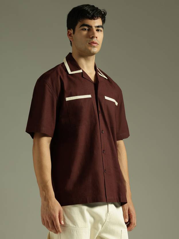 DENNISON Men Oversized Fit Solid Lapel Collar Casual Shirt
