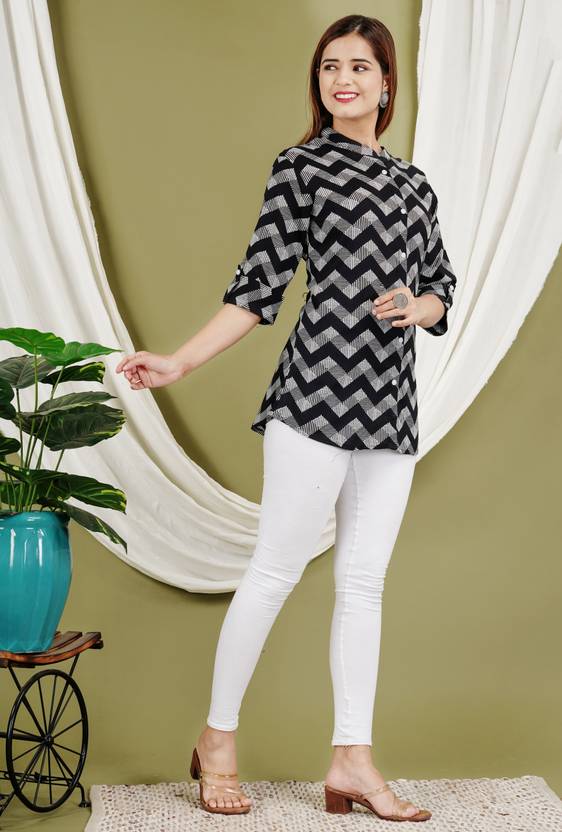 FebQ Women Regular Fit Printed Button Down Collar Casual Shirt