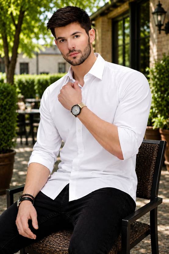PRIVASTRAM Men Solid Casual White Shirt