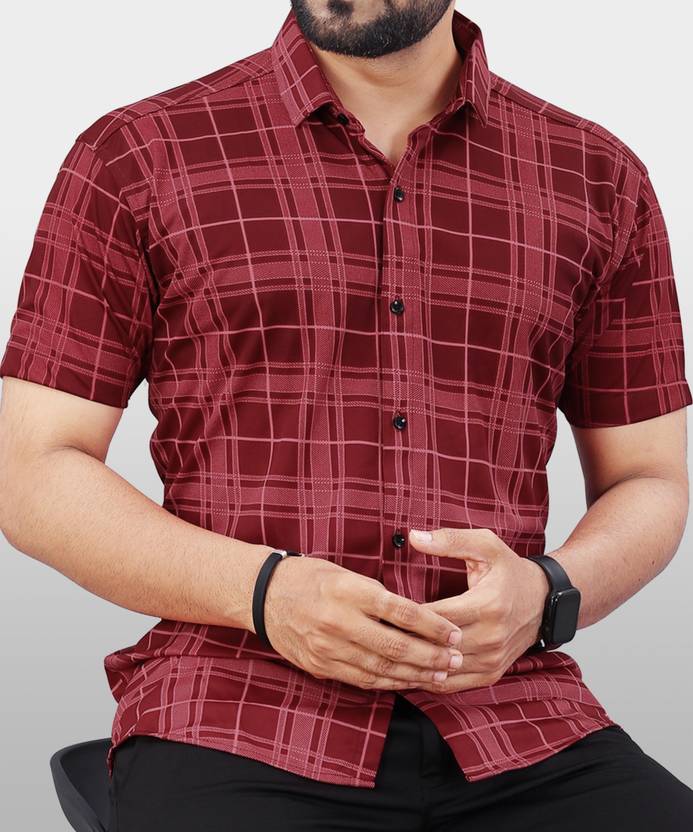 ALMORA Men Slim Fit Checkered Slim Collar Casual Shirt