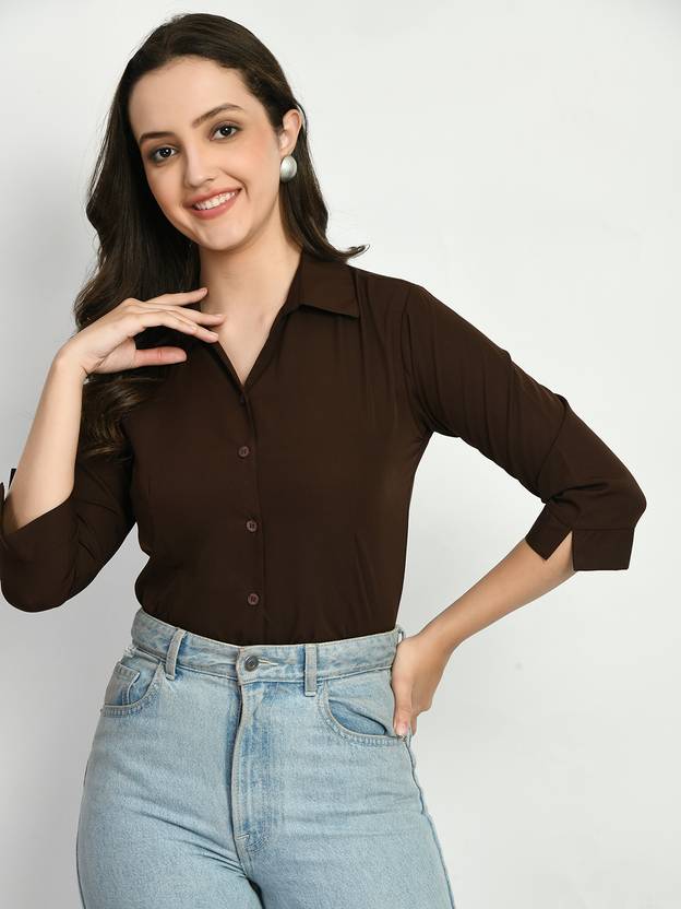 Akshatani Women Regular Fit Solid Spread Collar Casual Shirt