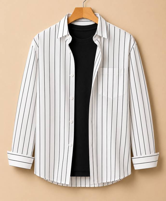 RODEIZ Men Slim Fit Striped Spread Collar Casual Shirt