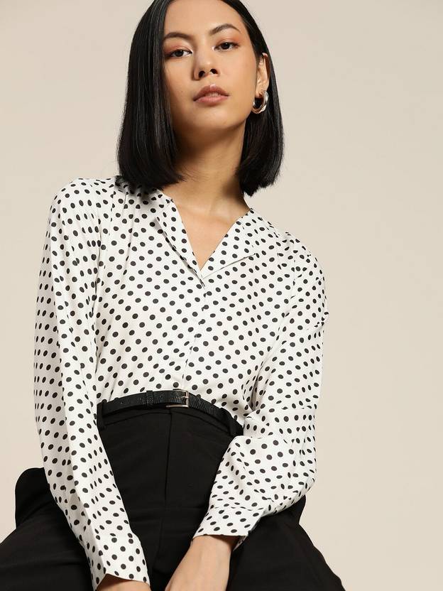 her by invictus Women Regular Fit Polka Print Lapel Collar Casual Shirt