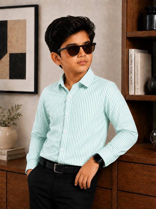 Labhkala Boys Regular Fit Striped Spread Collar Casual Shirt