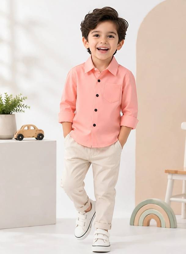 BAESD Boys Regular Fit Solid Mandarin Collar Casual Shirt