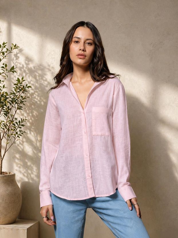 METRONAUT Women Boxy Fit Solid Spread Collar Casual Shirt - Image 7