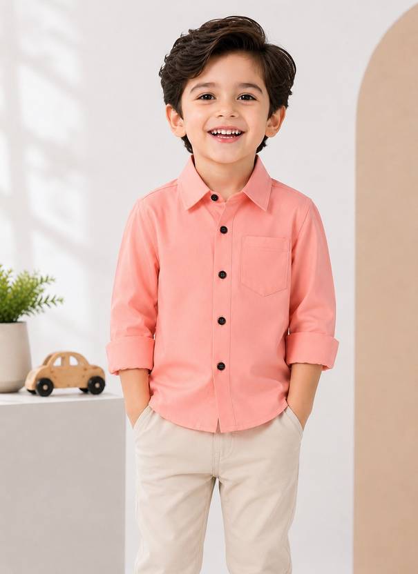 Labhkala Boys Regular Fit Solid Spread Collar Casual Shirt