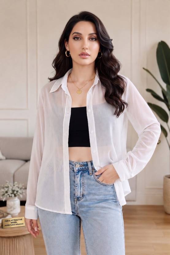 LABEL OF AARU Women Relaxed Fit Solid Spread Collar Casual Shirt