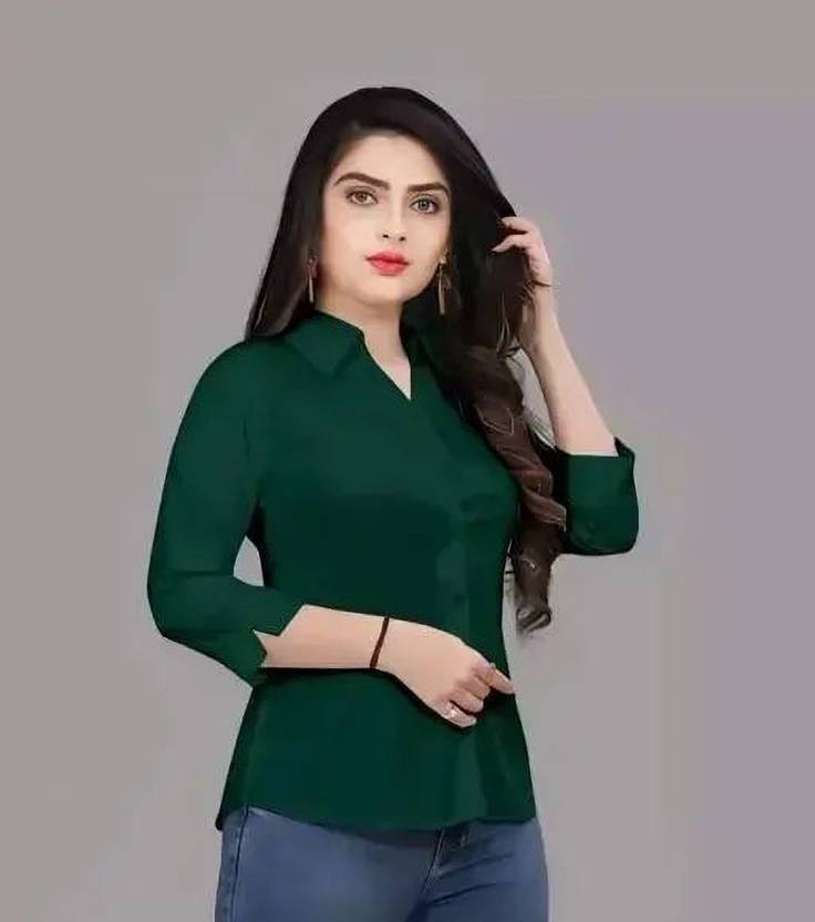 Novotny Women Solid Formal Dark Green Shirt