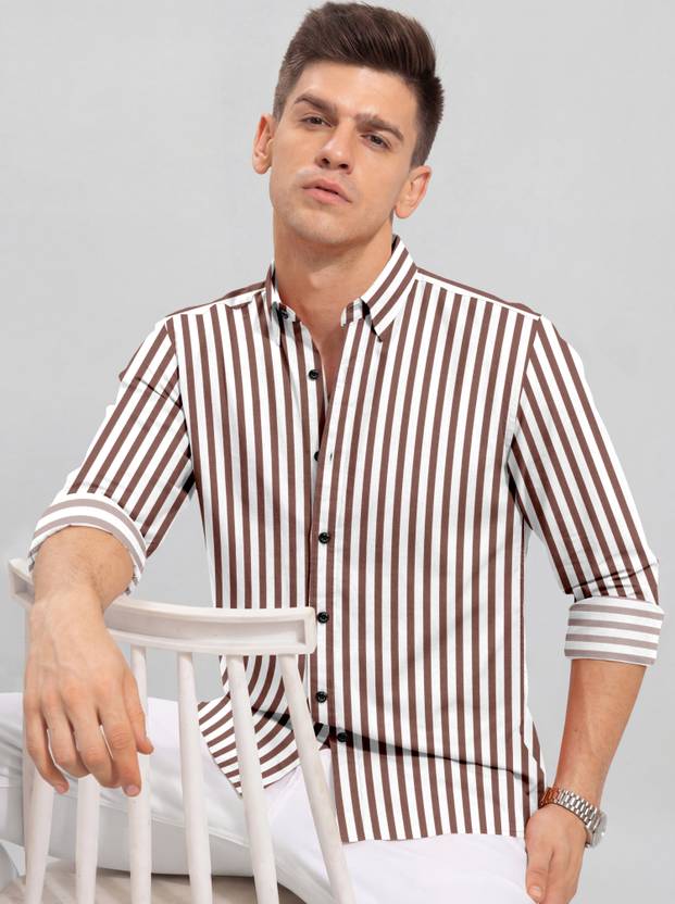 SANBROS Men Regular Fit Striped Button Down Collar Casual Shirt