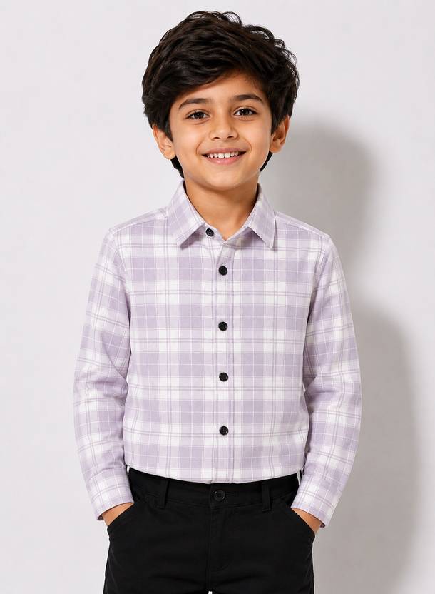 KIDGARB Boys Regular Fit Checkered Spread Collar Casual Shirt