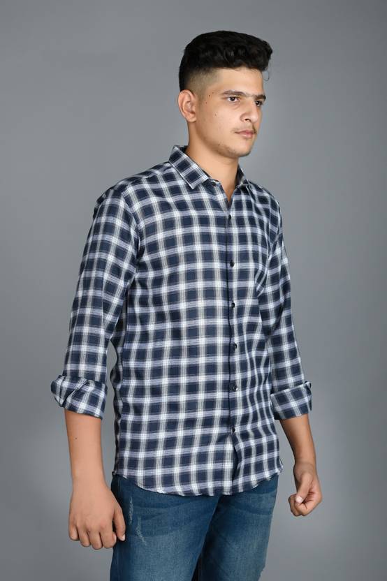 Tanip Men Slim Fit Checkered Spread Collar Casual Shirt